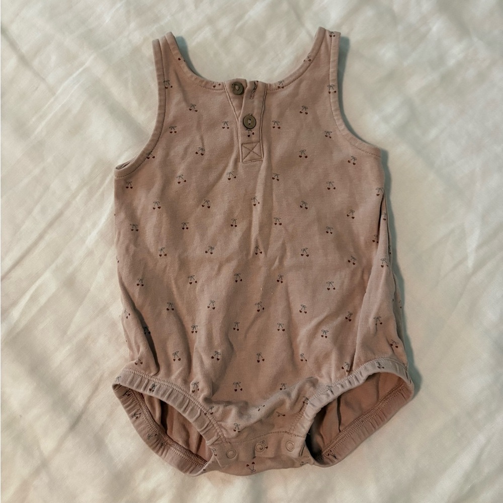 Quincy Mae Blush Cherries Button Romper One Piece